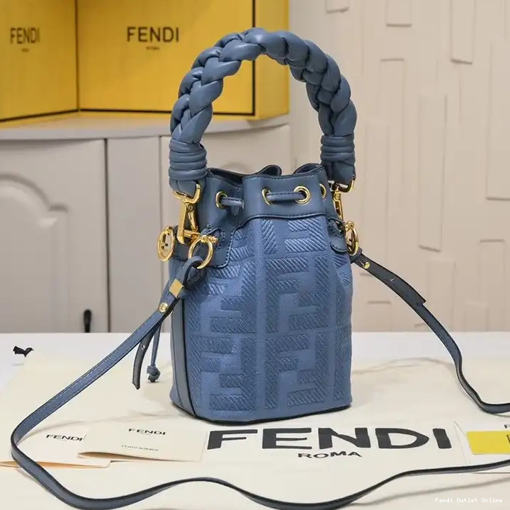 Cheap Handle Motif In Canvas with Blue Fendi Bag Woven Mon Tresor Mini Bucket FF 0616